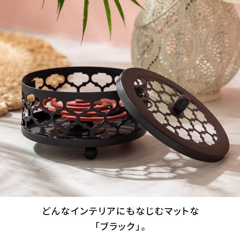 【送料無料】蚊取り線香入れ3個セット蓋付き円形モロッカン柄スチール製アンティークゴールドグレー径約17cm[66917-3]【蚊取り線香ホルダー蚊遣り蚊取り線香かやりハンドメイドおしゃれアジアン雑貨蚊バリ島バリ雑貨モダンリゾート】
